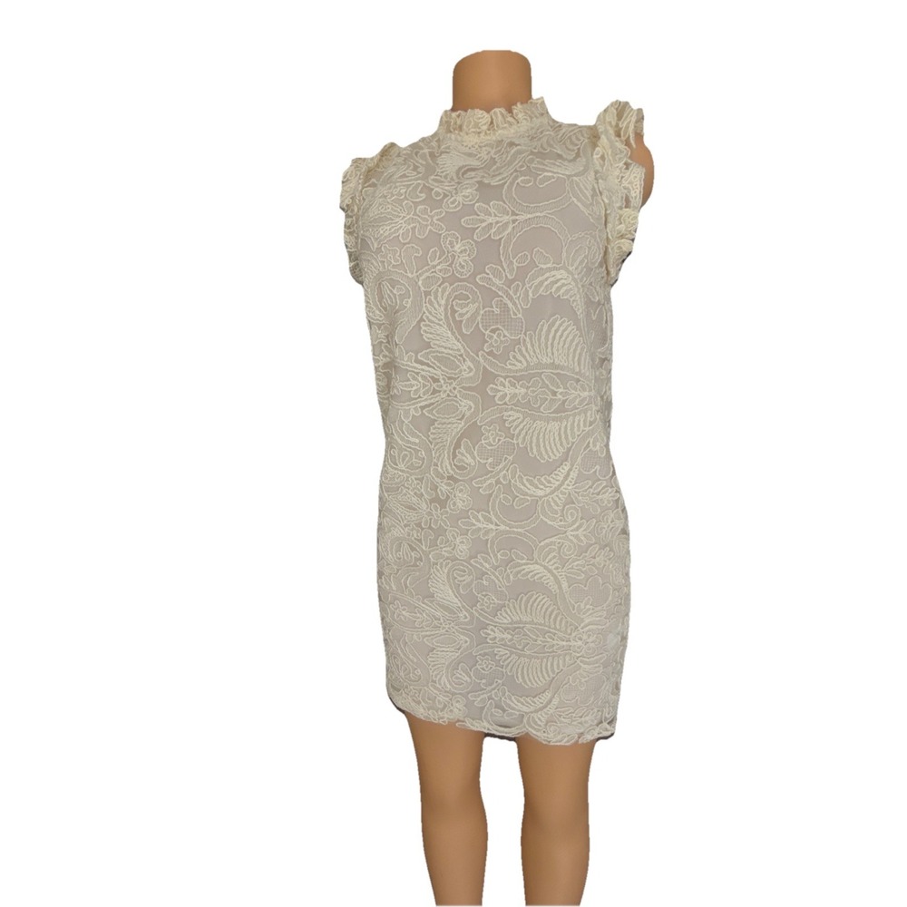 Express Womens Lace Overlay Dress M Cream Ivory Cocktail Party Sexy TINY FLAW‎